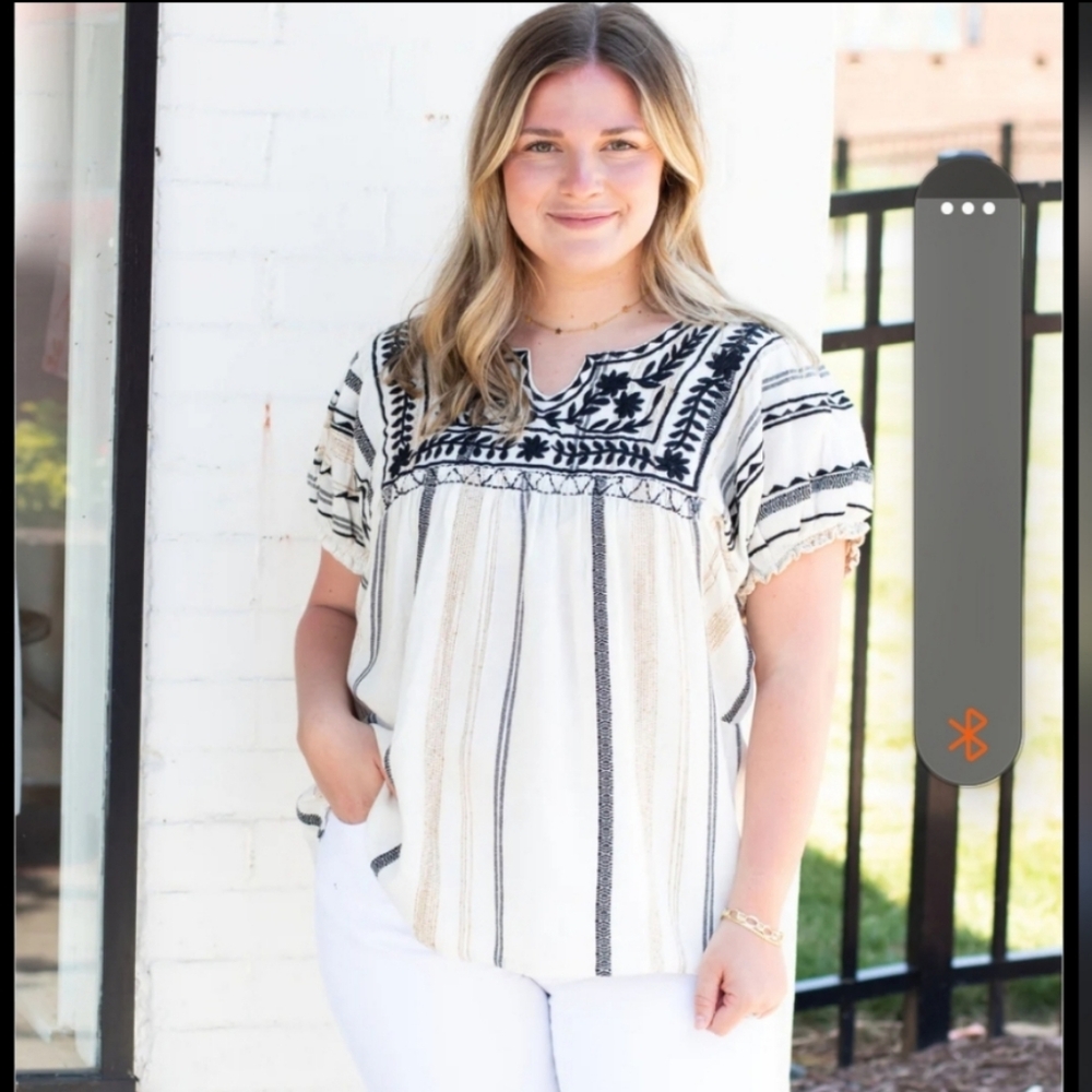 EDISTO Embroidered Peasant Top